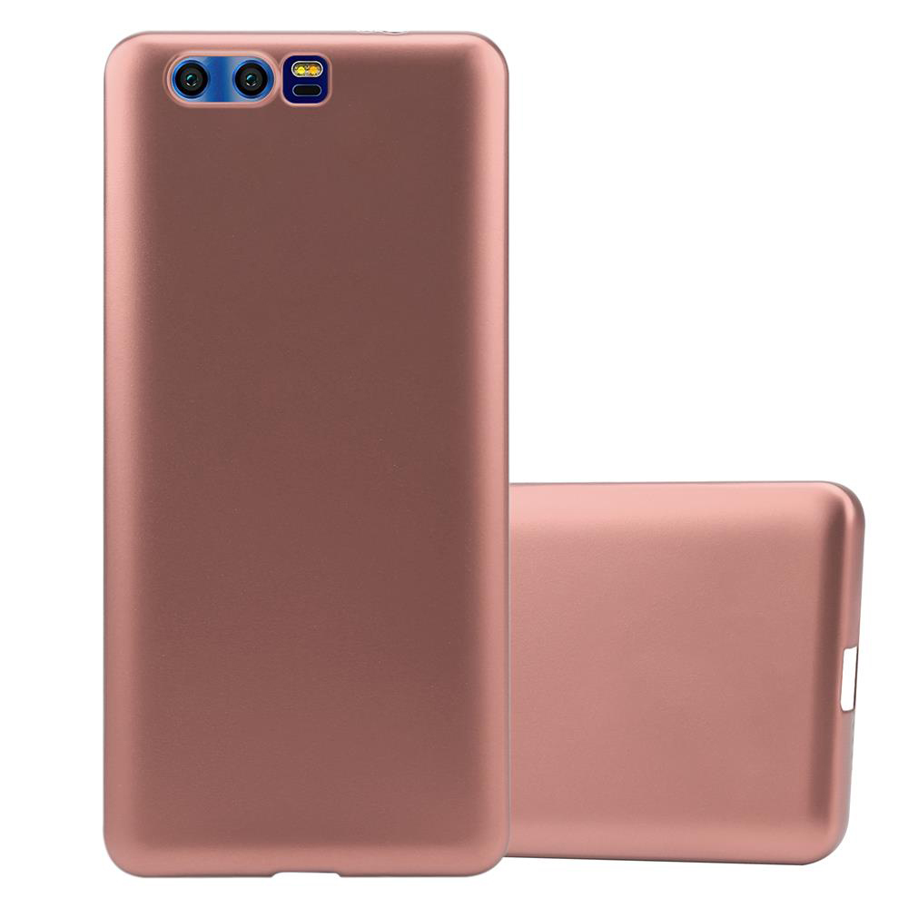 Due custodie per telefono color oro rosa vengono mostrate, mostrando il loro colore e design su sfondo bianco.
