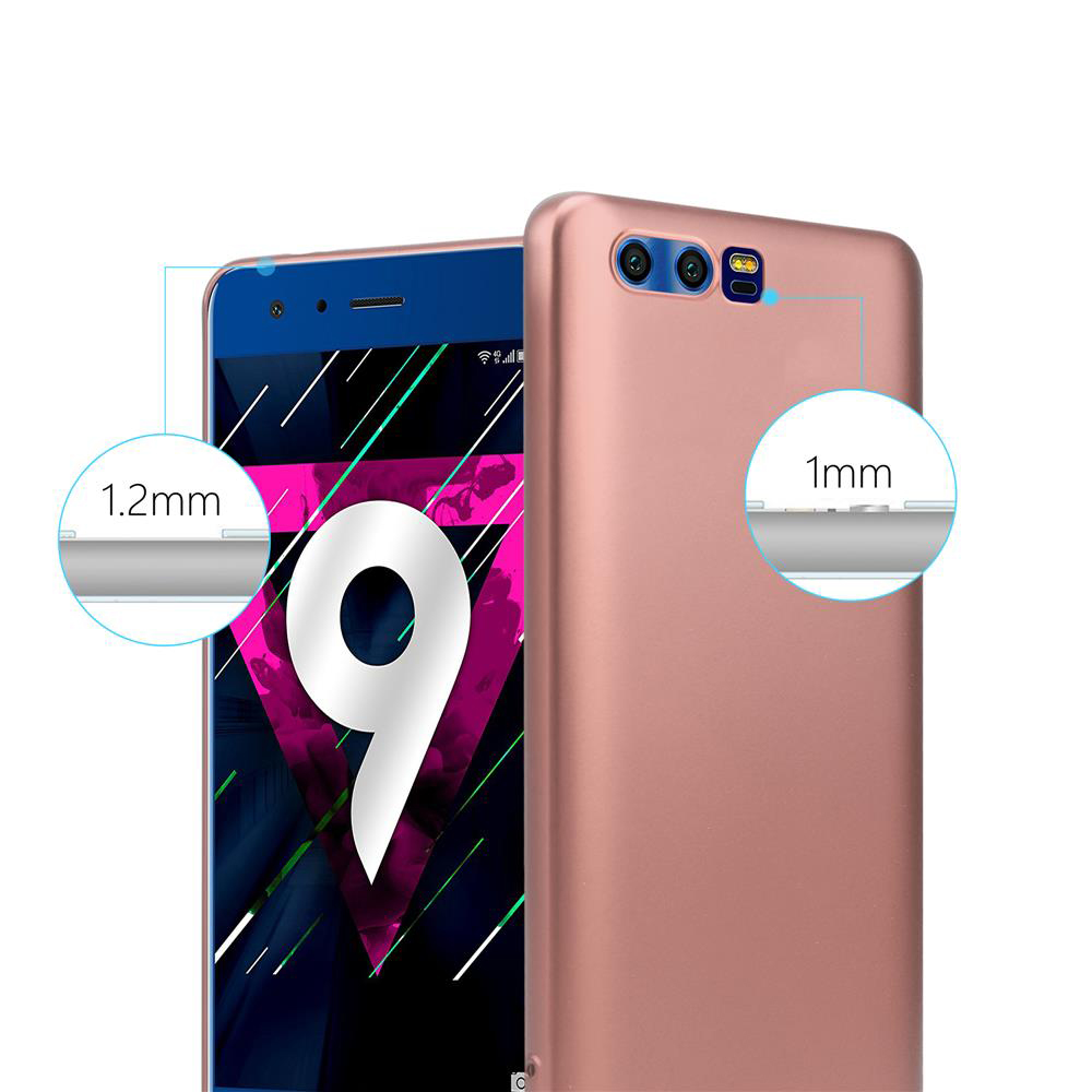 Un telefono oro rosa con custodia. Il bordo del telefono è spesso 1,2 mm e la custodia 1 mm, primo piano.