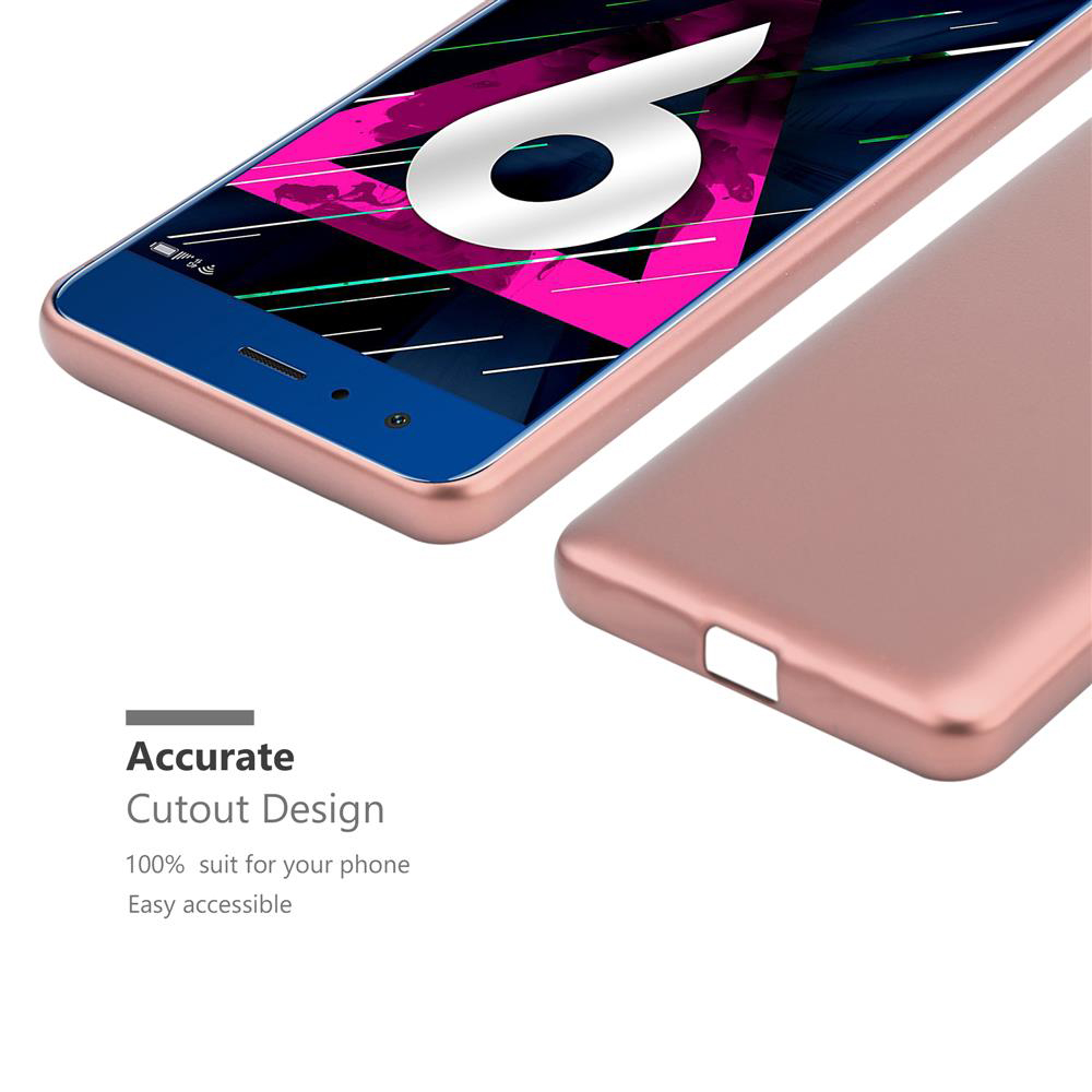 Custodia per telefono oro rosa con telefono dentro, mostra lo schermo.