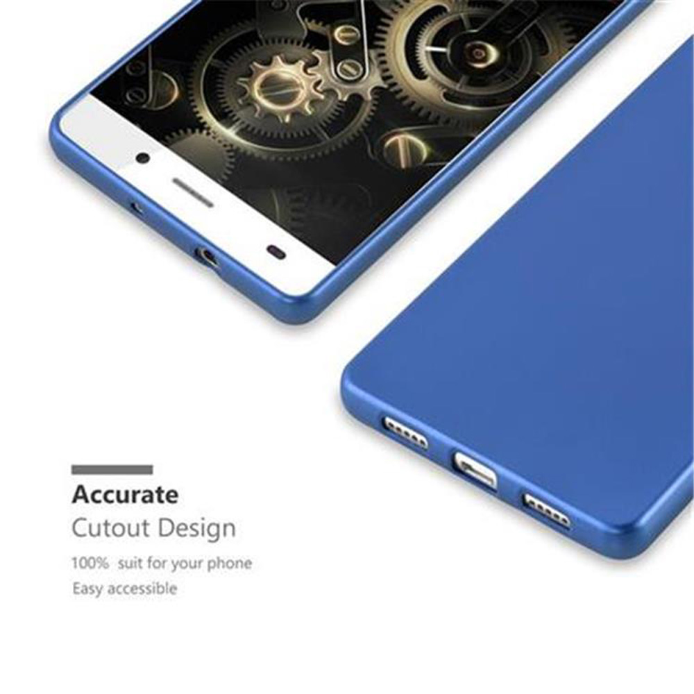 Primer plano de funda azul. Mostrando el diseño de la funda. Sobre una superficie blanca.