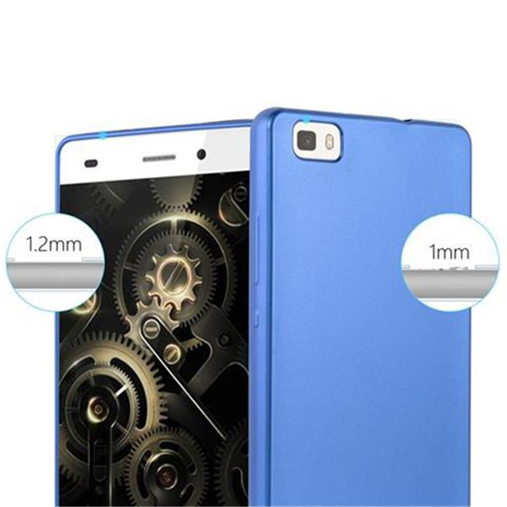 Funda azul junto a pantalla. Indicadores de grosor: 1.2mm y 1mm.