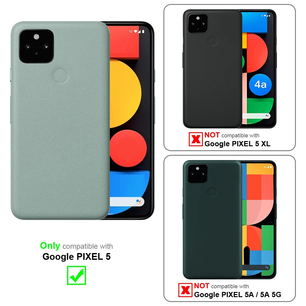 Custodie per telefono, una verde, due nere, che mostrano la compatibilità con Google Pixel 5. Non altre.
