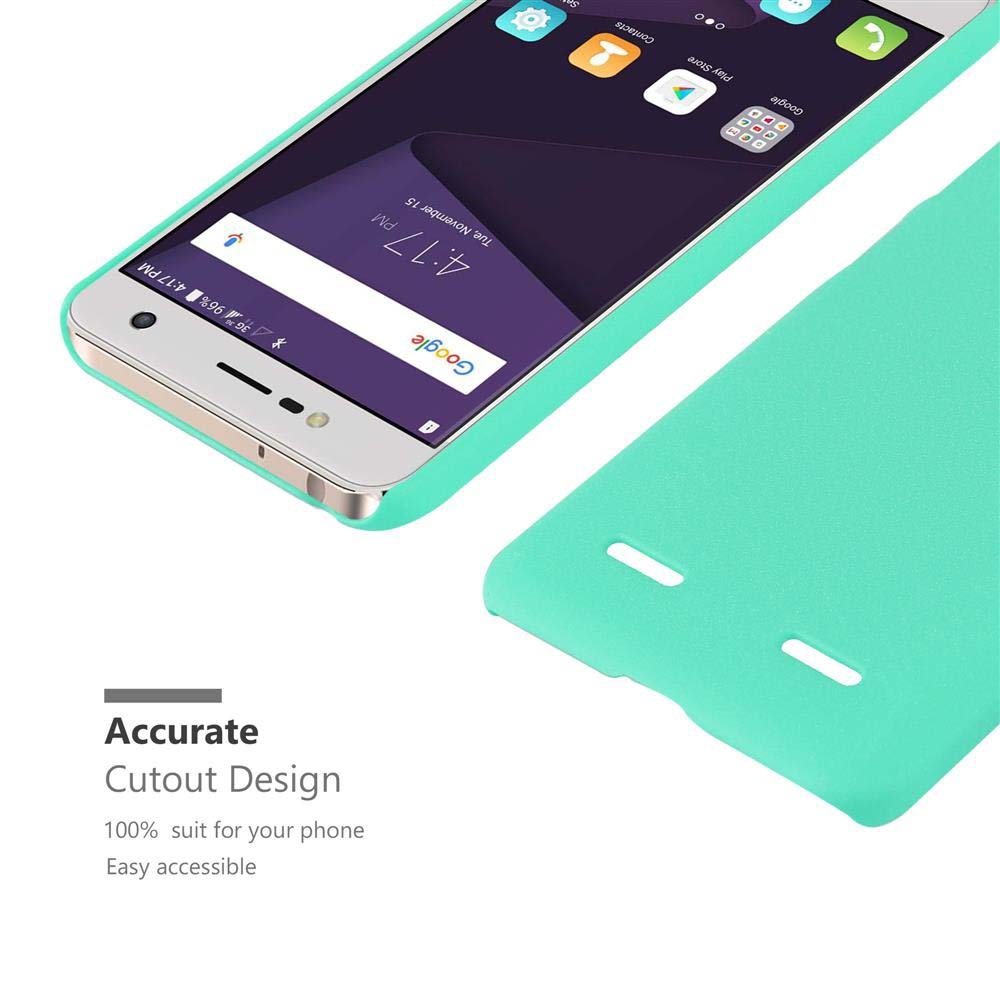 Custodia verde menta con un telefono all'interno. Lo schermo del telefono è visibile, mostrando le app.
