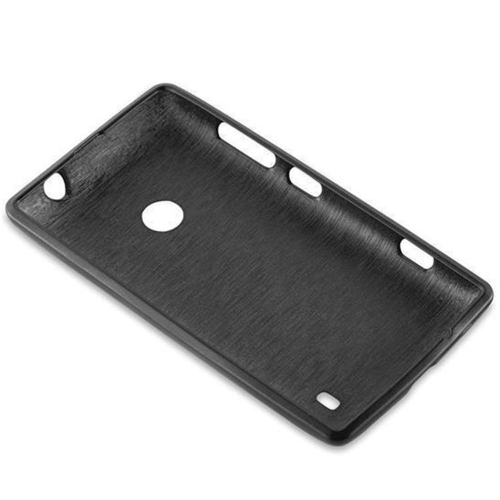 Eine schwarze Handyhülle mit Aussparungen für Telefon, Kamera und Knöpfe.