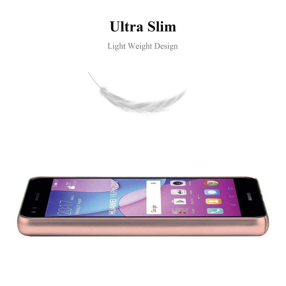 Ein rosafarbenes Telefon mit einer Handyhülle. Text: Ultra Slim, Light Weight Design. Federgrafik.
