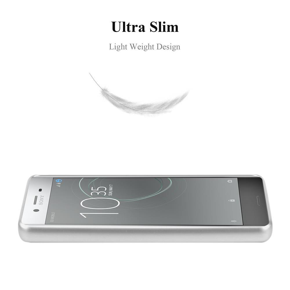 Silbernes Telefon auf Weiß. Eine Feder schwebt darüber. Text sagt 'Ultra Slim' und 'Light Weight Design'.