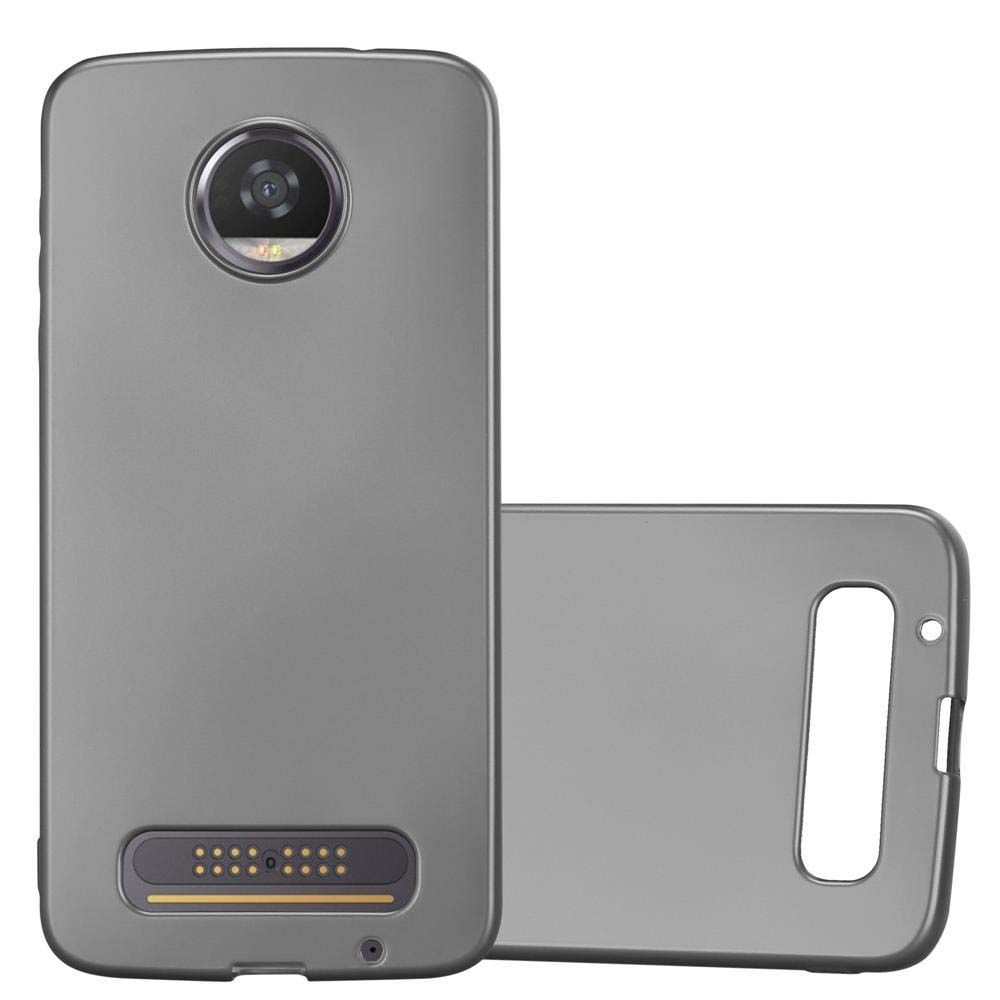 Funda de teléfono gris. Un teléfono está en la funda, el otro al lado. Fondo blanco.