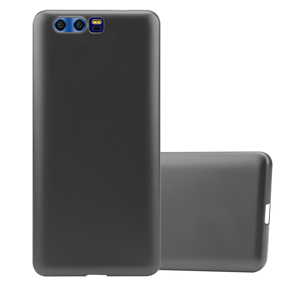 Custodia per telefono grigio scuro, con doppia fotocamera e flash, e due fotocamere aggiuntive sul retro.