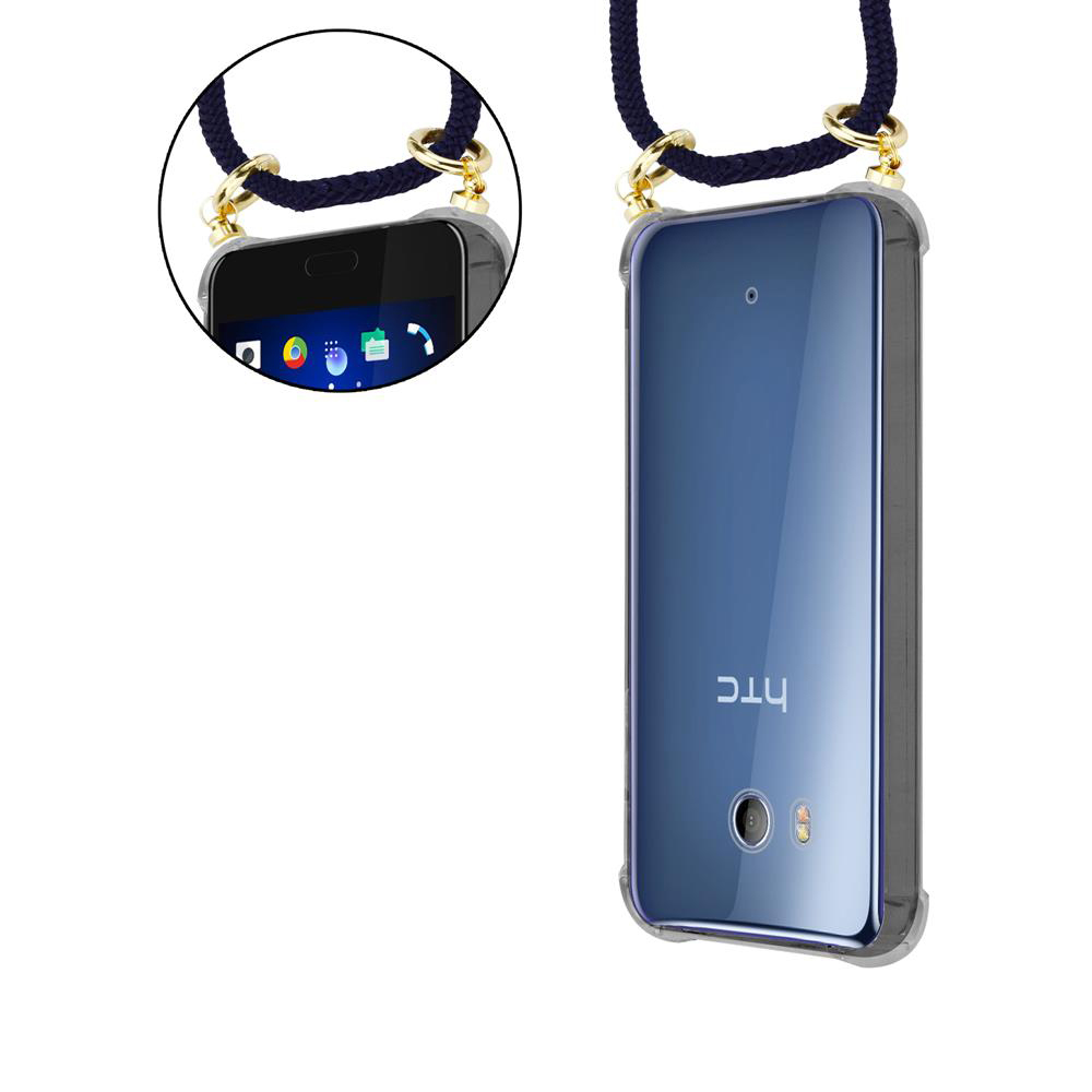 Zwei Handys, eines in einer Hülle mit Lanyard. Handy zeigt Benutzeroberfläche. Nahaufnahme zeigt Lanyard und Details.