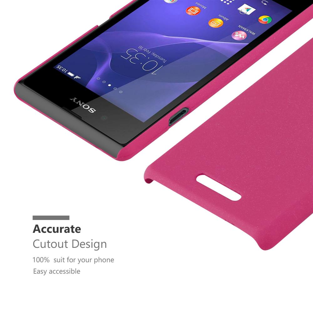 Pinke Handyhülle, Telefon teilweise sichtbar, mit Text: Genaues Ausschnittdesign.