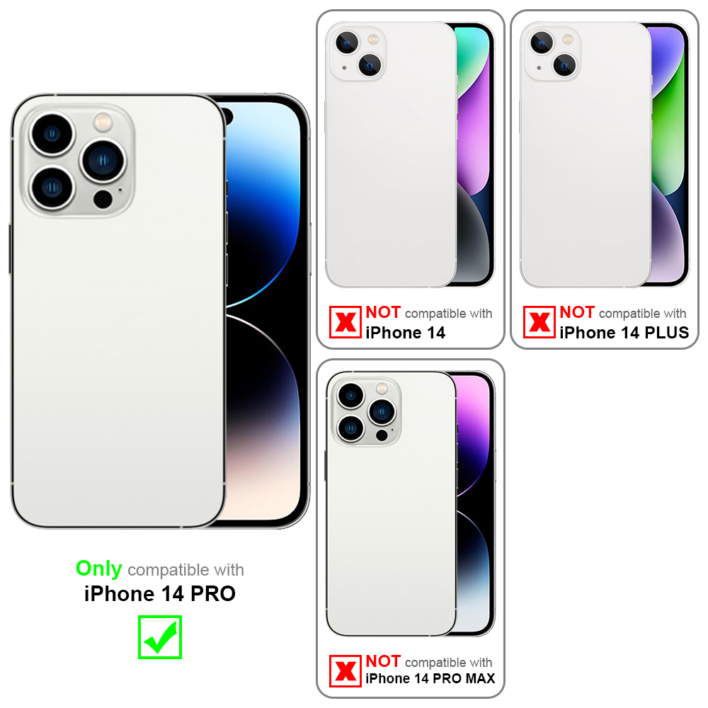 Weiße Handyhülle, kompatibel mit iPhone 14 Pro. Andere Modelle sind inkompatibel.