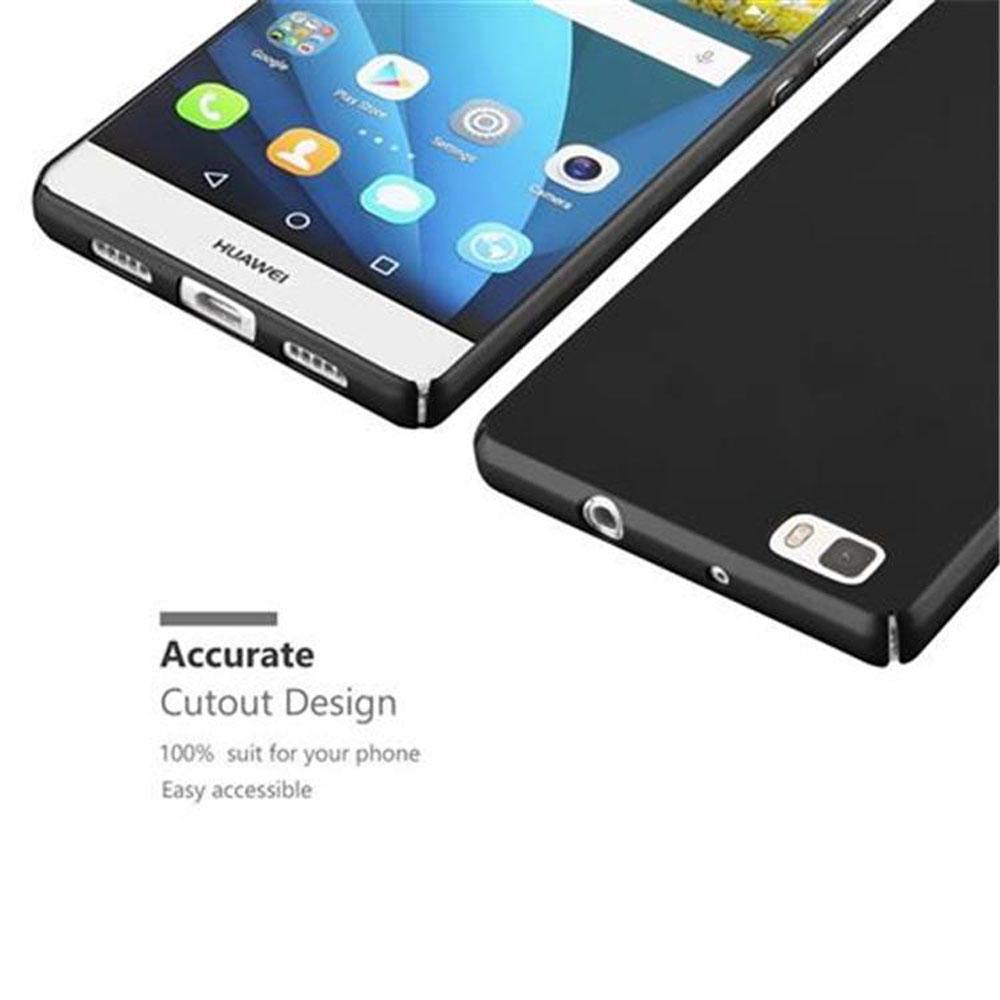 Funda de teléfono negra. Texto: 'Accurate Cutout Design'. Un teléfono es visible.