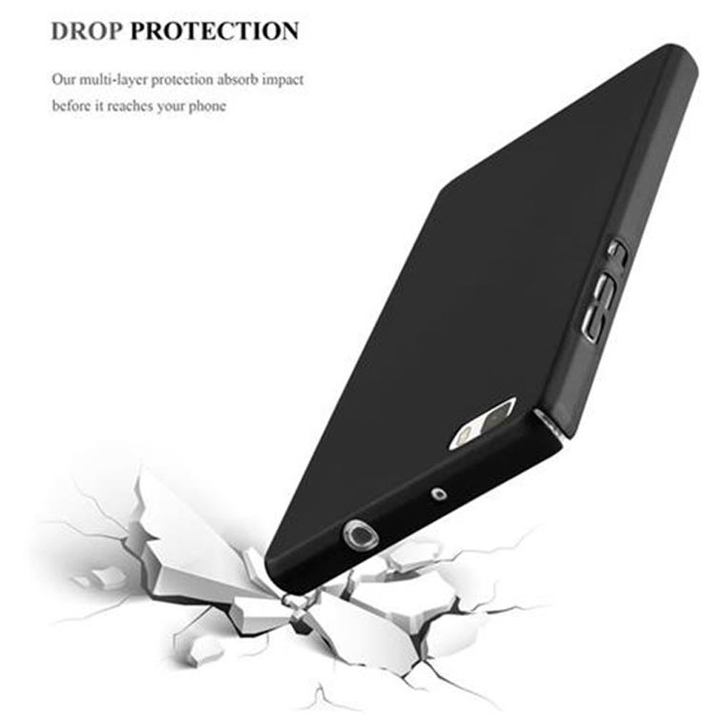 Funda negra cayendo, con texto: Protección contra caídas.