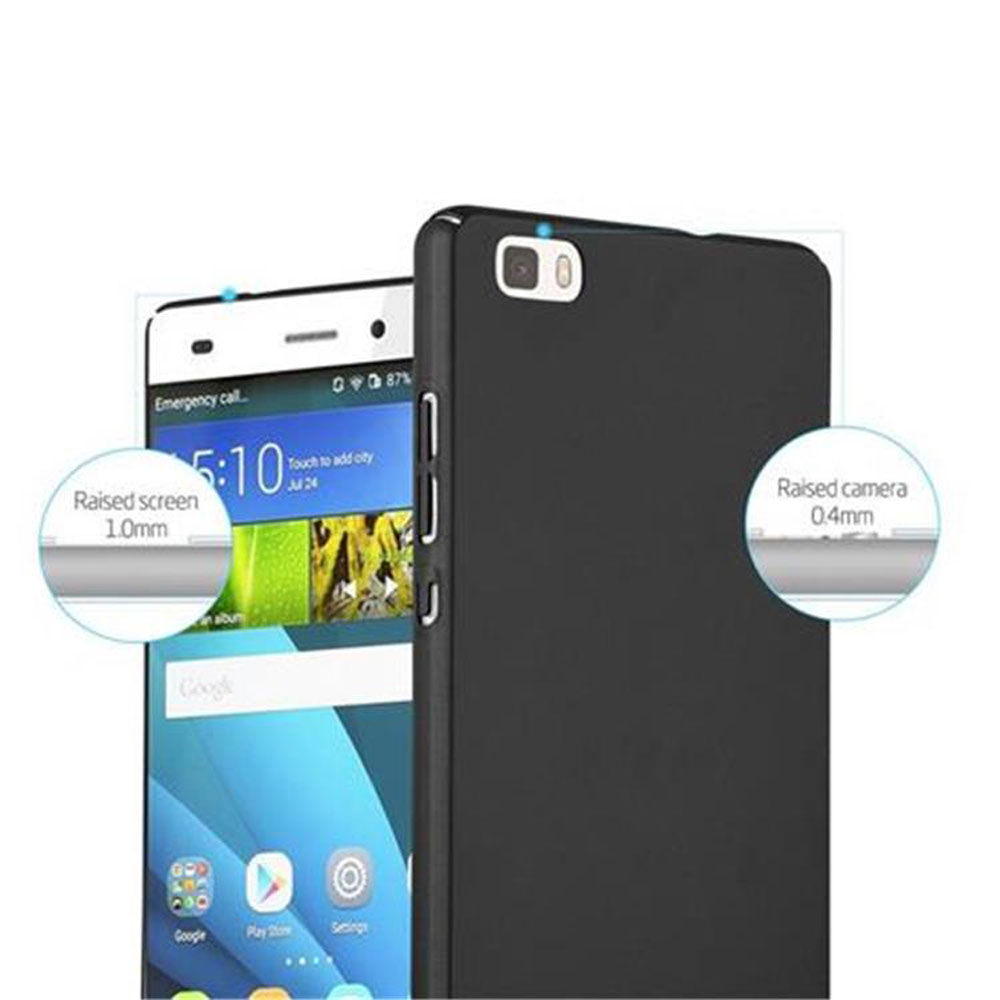 Teléfono negro con detalles de pantalla y cámara, con pantalla y cámara elevadas etiquetadas.