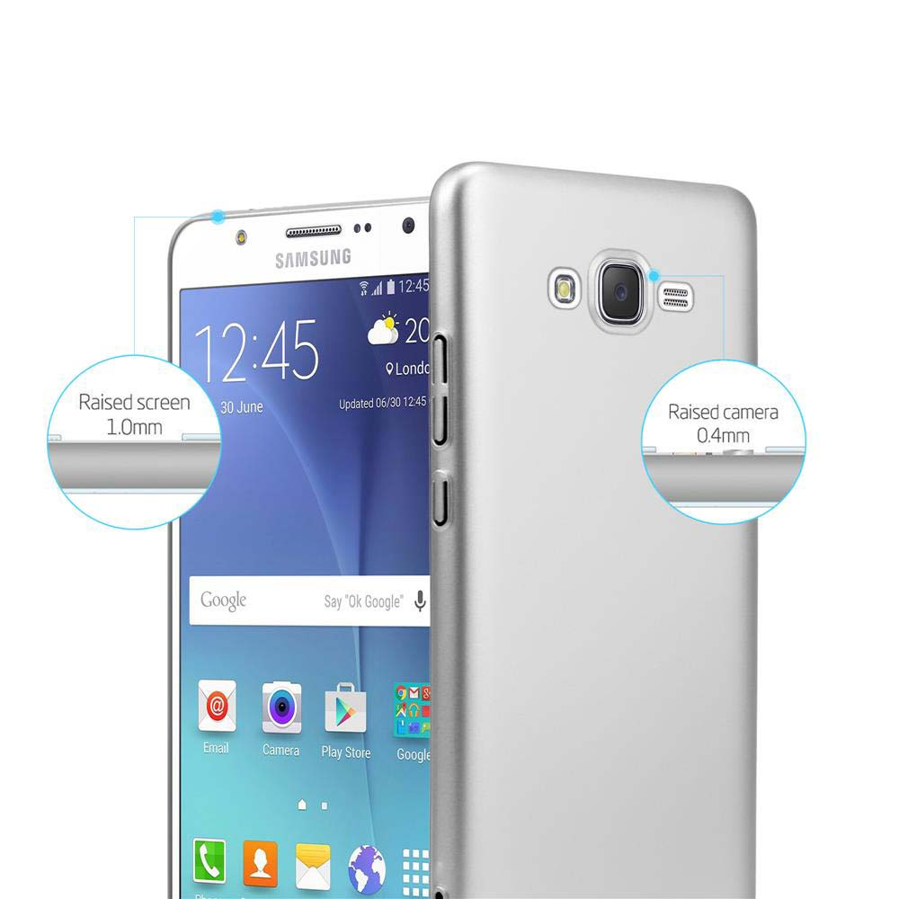 Telefon mit Bildschirm. Hülle rechts. Text: Erhöhter Bildschirm 1,0 mm, Erhöhte Kamera 0,4 mm.