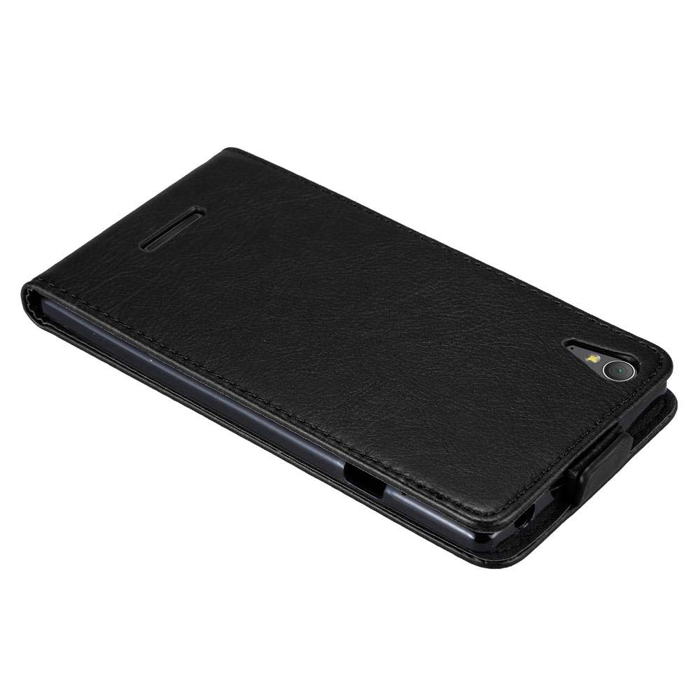 Una funda de teléfono negra con textura de cuero suave. La funda está cerrada.