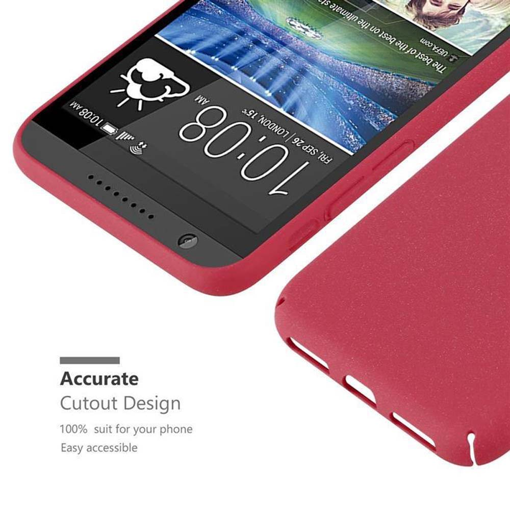Telefono in custodia rossa. Testo: Design preciso dei ritagli. 100% adatto al tuo telefono.