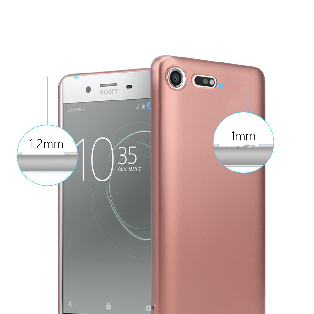 Telefono e custodia rosa. Lo schermo mostra l'ora. Schermo e bordi della custodia evidenziati.