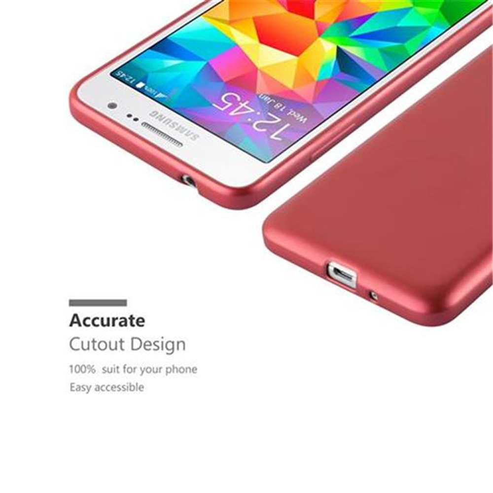 Teléfono y funda, rojo. El teléfono muestra 12:45, y la funda tiene un diseño recortado.