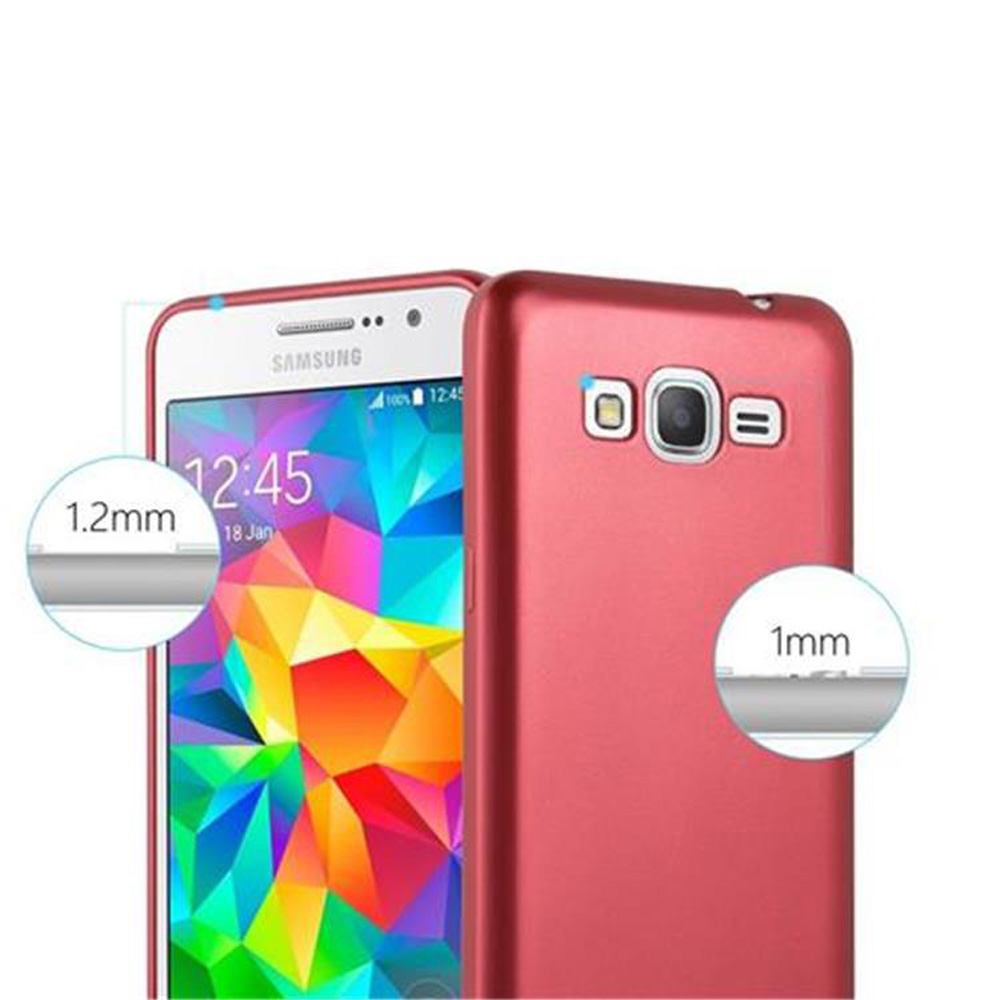 Teléfono rojo con protector de pantalla. El teléfono es rojo. Detalles del teléfono y protector de pantalla.