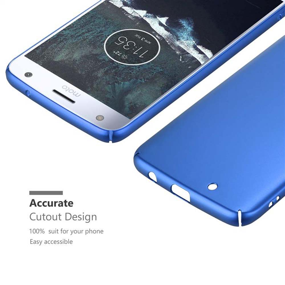 Blaues Telefon und Hülle. Telefon zeigt die Uhrzeit an. Hüllendetails sind im Bild gezeigt.