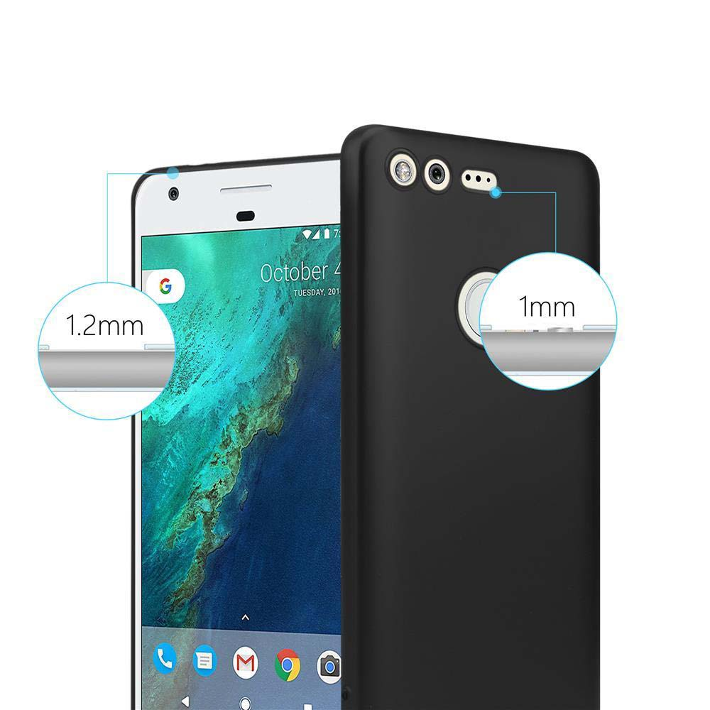 Telefono nero e una custodia. Lo spessore della custodia è 1 mm. Il telefono è spesso 1,2 mm.
