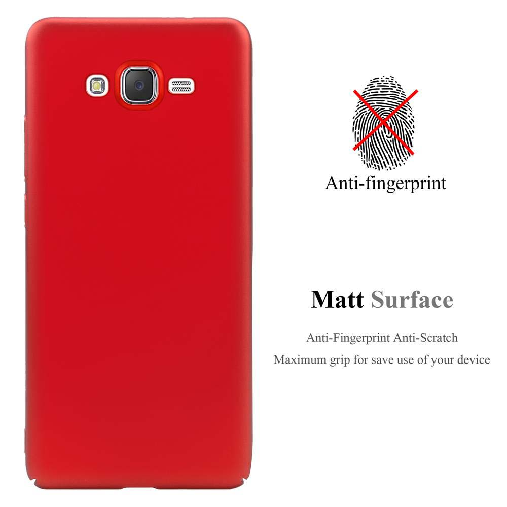 Rote Handyhülle. Text: Anti-Fingerabdruck, Matt-Oberfläche. Anti-Kratzer, maximaler Halt.