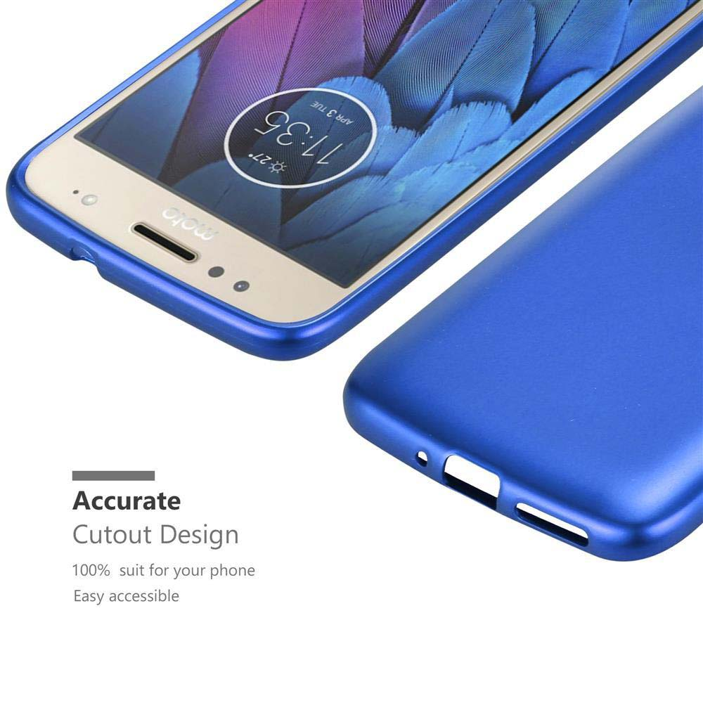 Custodia blu per telefono con un telefono dentro. Testo in basso: design di ritaglio preciso.