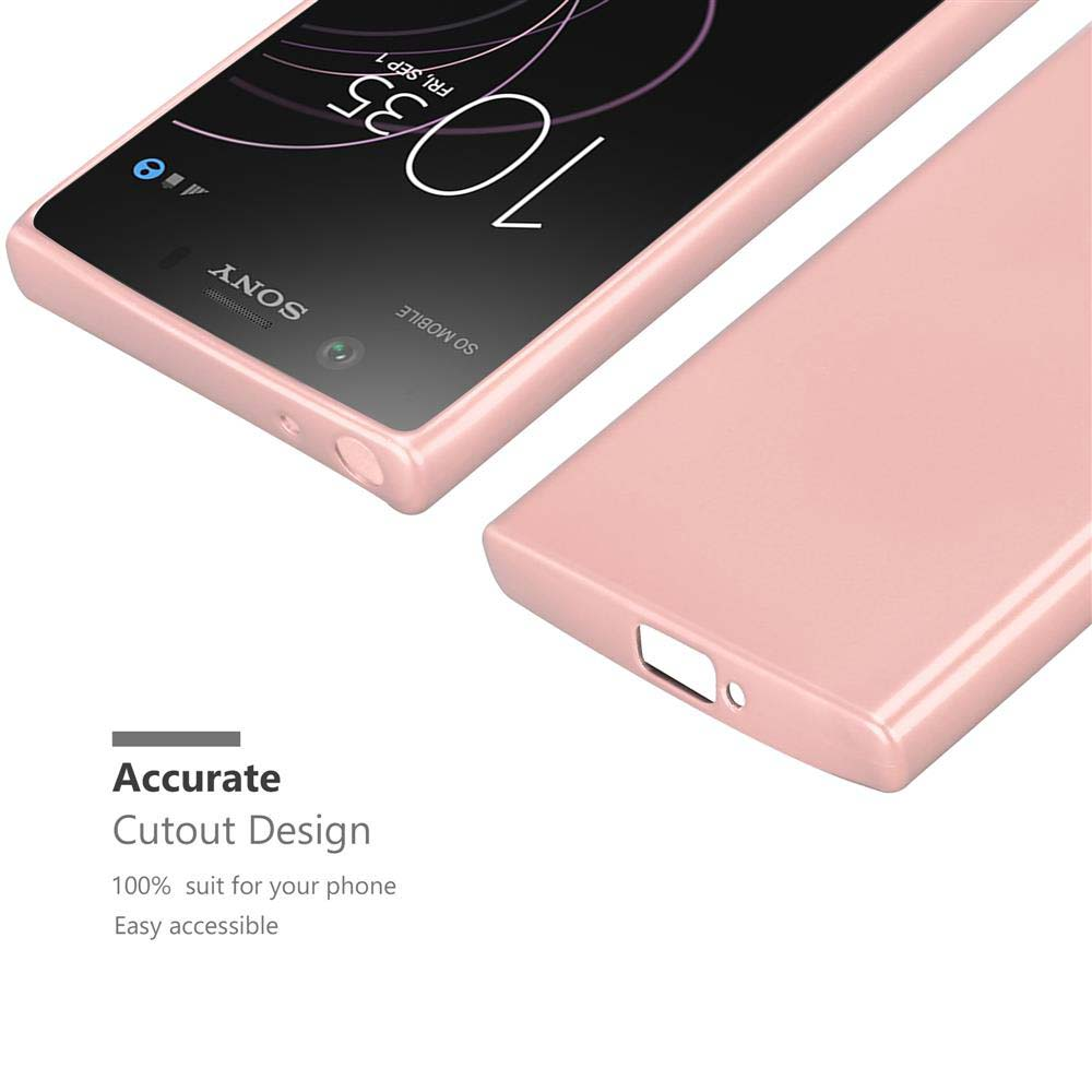 Due custodie rosa per telefono, una con un telefono che mostra l'ora. Testo: Design preciso.