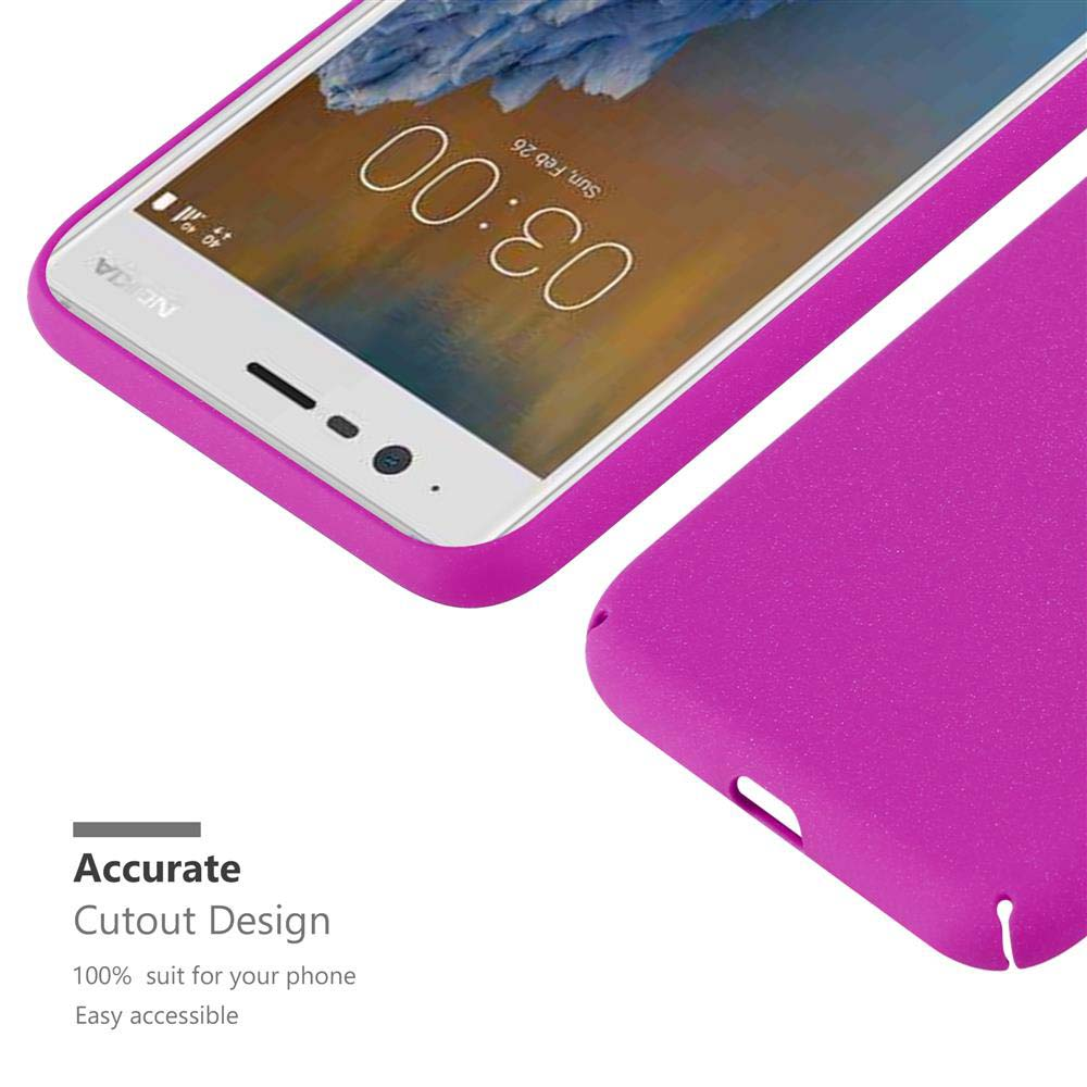 Rosafarbene Handyhülle mit Telefon innen, Zeit und Datum zeigend. Text: Präzises Ausschnittdesign.