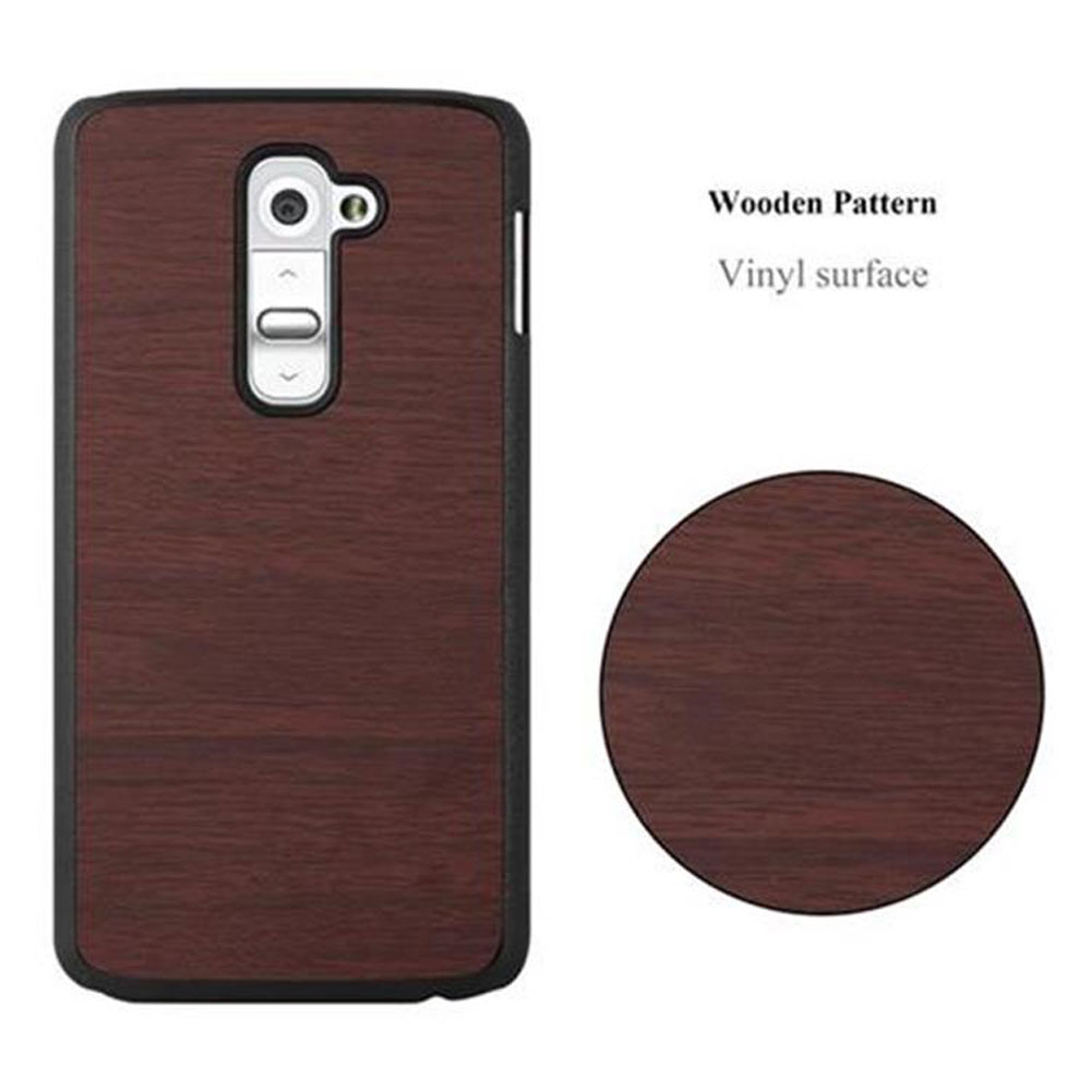 Custodia per telefono con motivo in legno e un campione di motivo circolare.