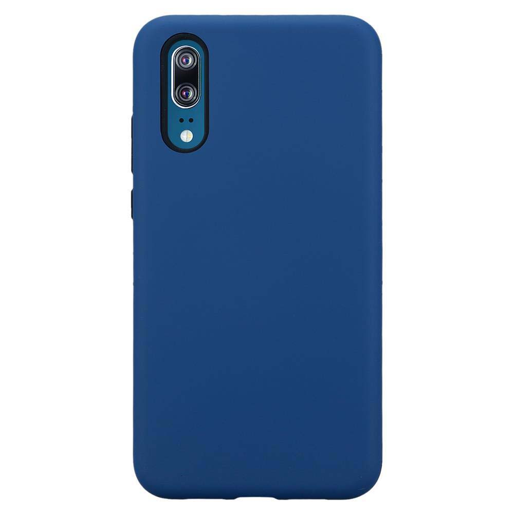 Una custodia per telefono blu con fori per la fotocamera. La custodia ha un design semplice e minimalista.