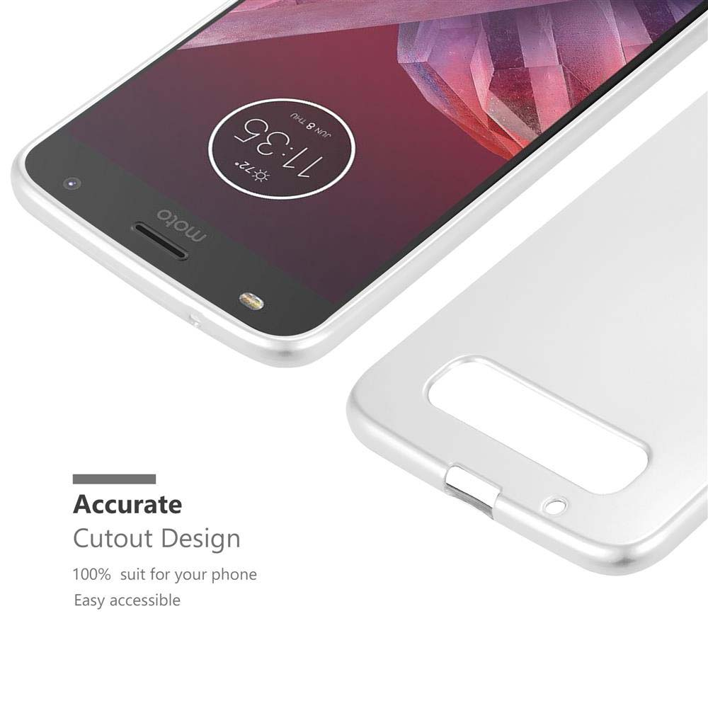 Un teléfono con una funda plateada. El teléfono muestra la hora, la funda es precisa.