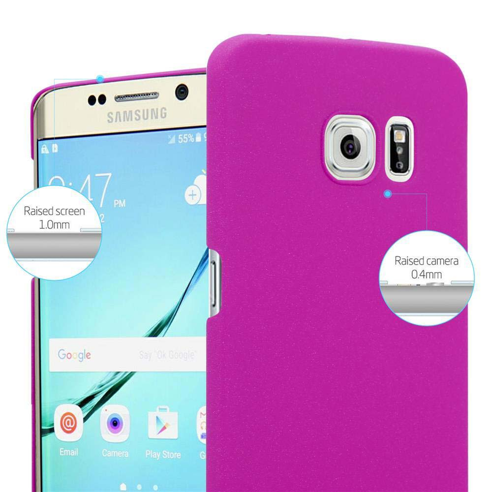 Una custodia per telefono magenta con un telefono all'interno. Il telefono mostra Google e ha schermo e fotocamera rialzati.