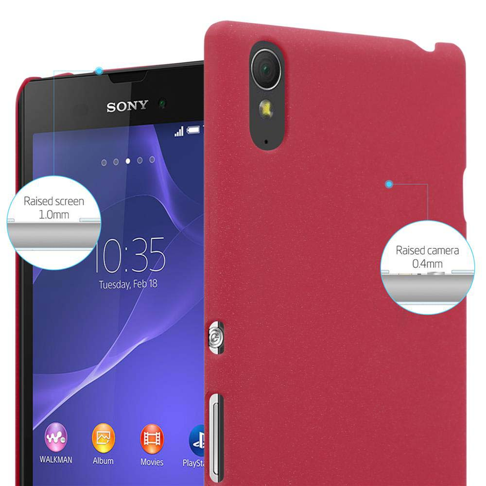 Rotes Telefon mit roter Hülle. Details heben Bildschirm- und Kameraschutz hervor.