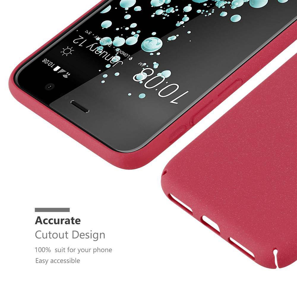 Rote Handyhülle mit Telefon im Inneren und Text über das Design.