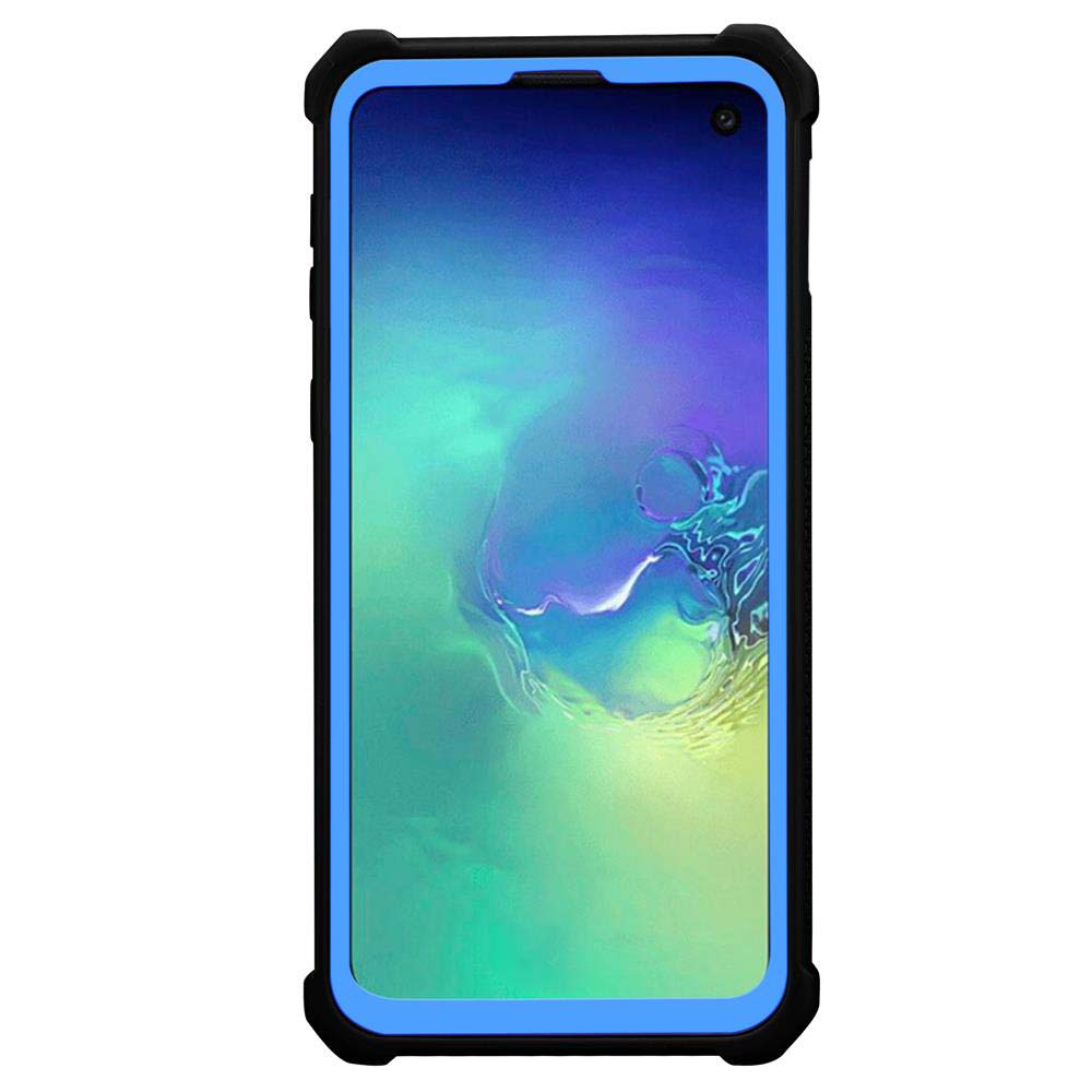 Blau-schwarze Handyhülle. Der Bildschirm des Telefons ist sichtbar. Die Hülle hat ein robustes Design.