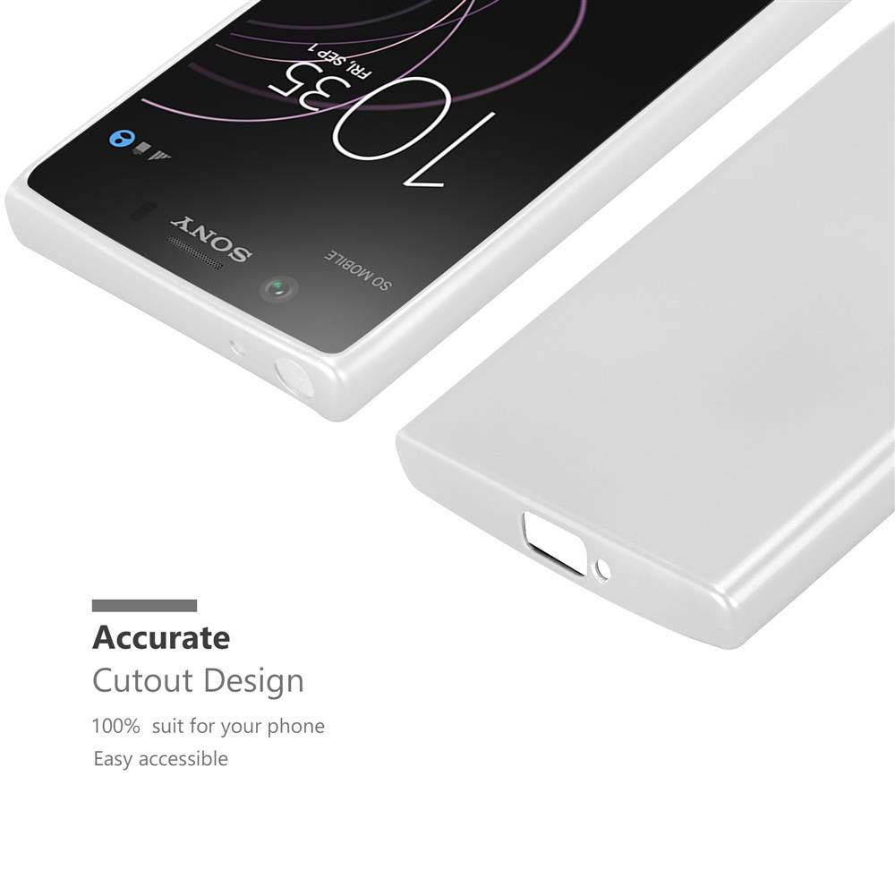 Un telefono e una custodia bianchi. La custodia evidenzia il design ritagliato. Testo: Accurate Cutout Design. Dettagli.