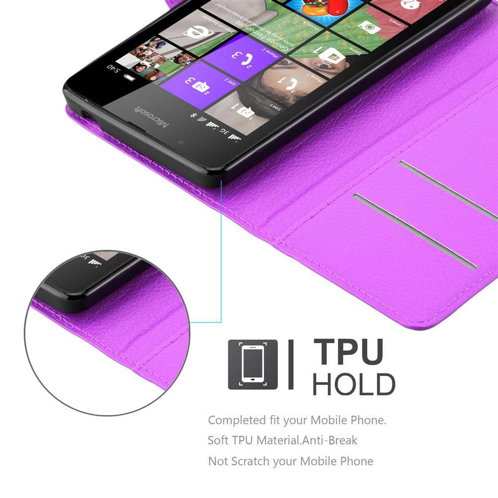 Custodia per telefono viola con telefono nero all'interno, mostra lo schermo. Testo TPU HOLD.