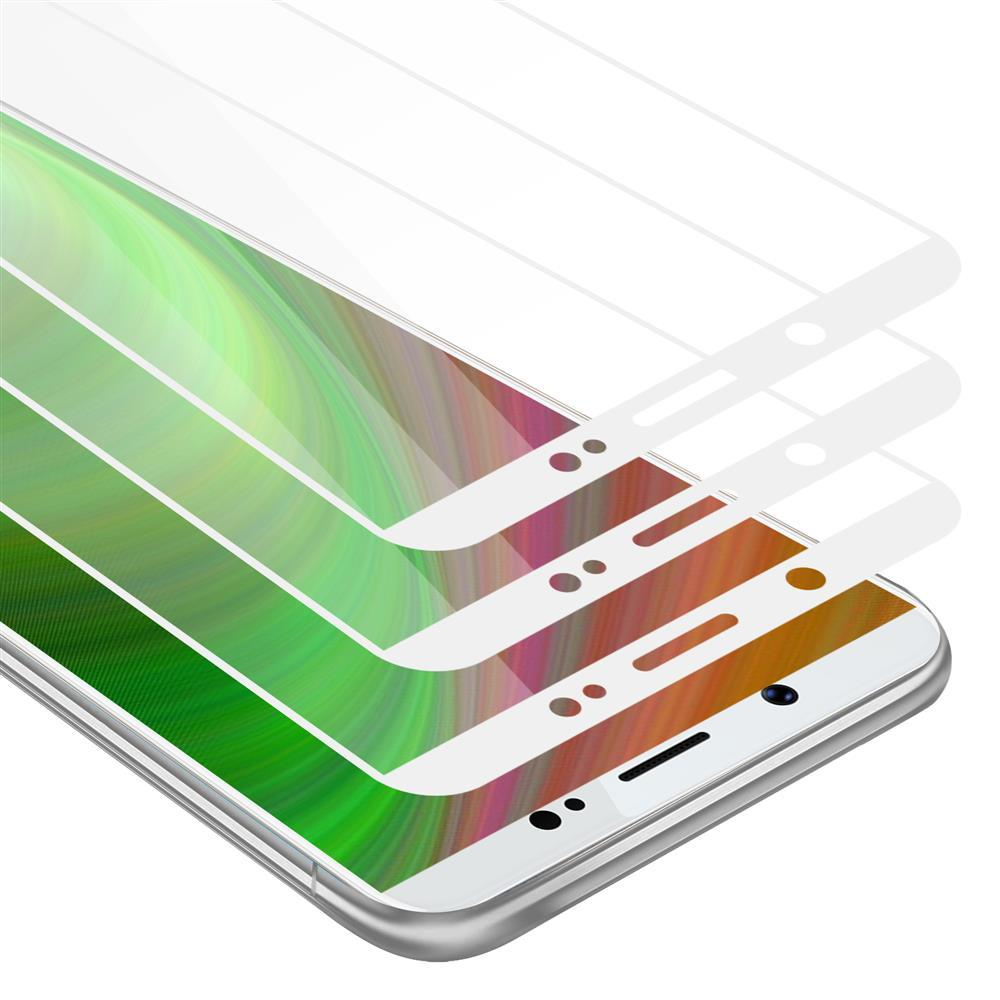 Tre protezioni per lo schermo trasparenti sono a strati, mostrando lo schermo di un telefono sottostante con sfumature verdi e rosa.