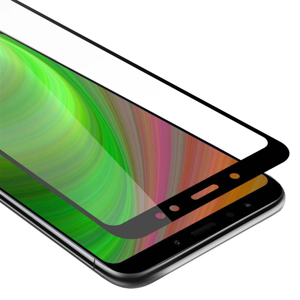 Uno schermo del telefono con una protezione per lo schermo sopra. Lo sfondo è astratto e colorato.