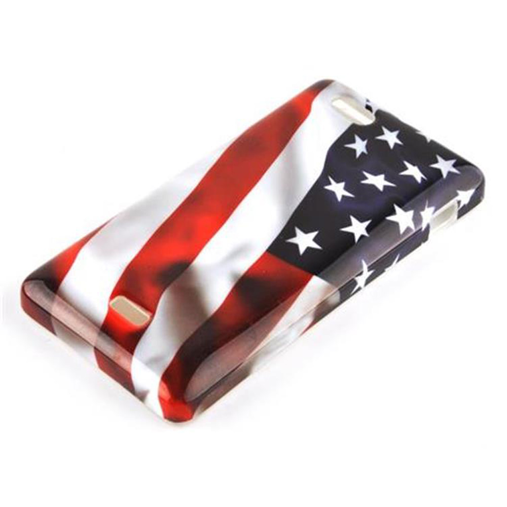 Handyhülle mit USA-Flaggenmuster. Die Hülle befindet sich auf weißem Hintergrund. Die Farbe der Flagge ist rot, weiß und blau.