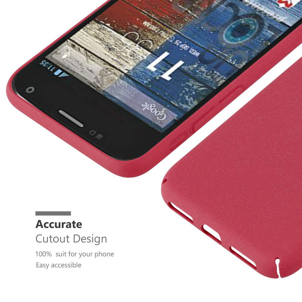 Telefono rosso con custodia. Schermo mostra ora e data. Custodia protettiva in primo piano.