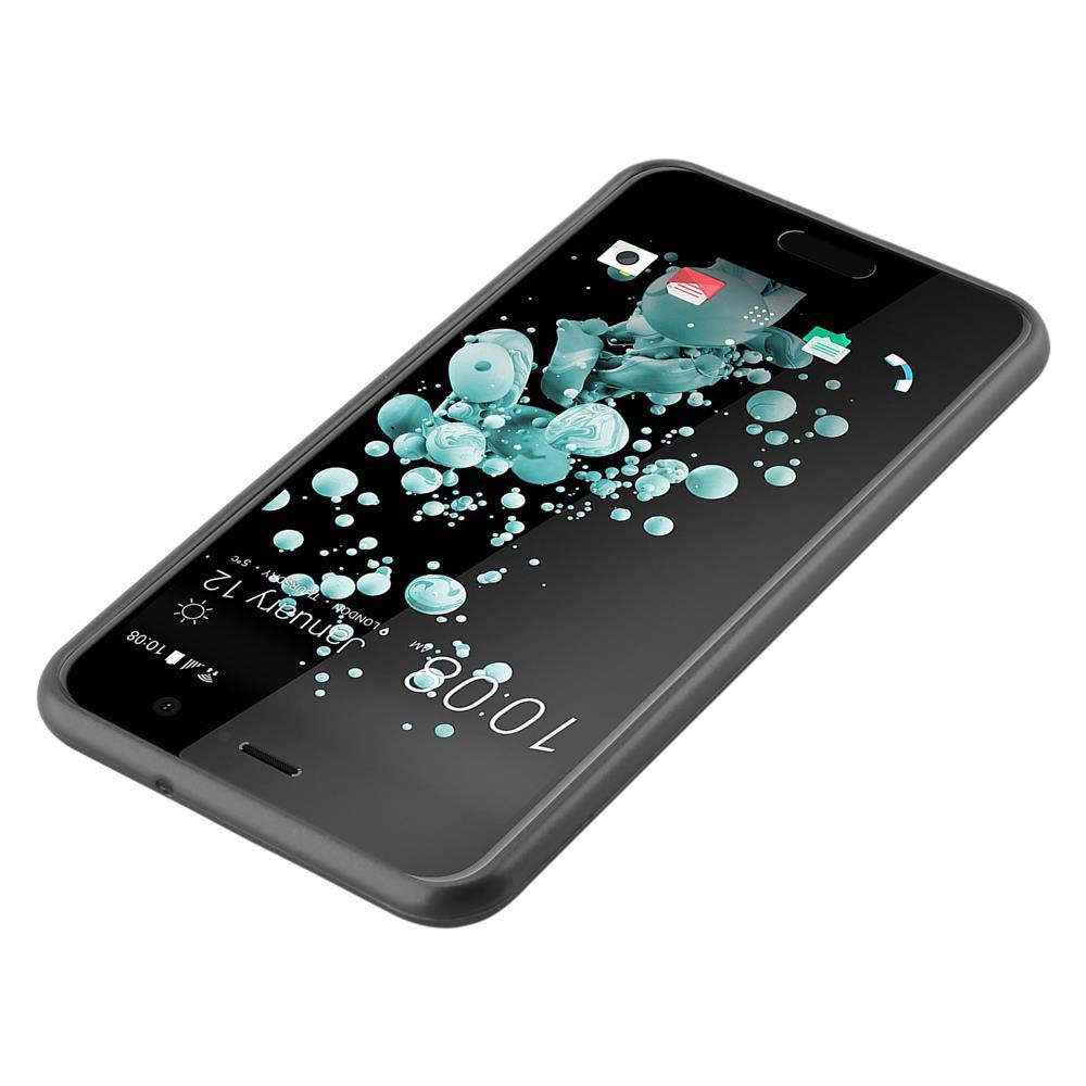 Graues Telefon in einer Hülle. Das Telefon hat einen schwarzen Rahmen mit Bildschirm.