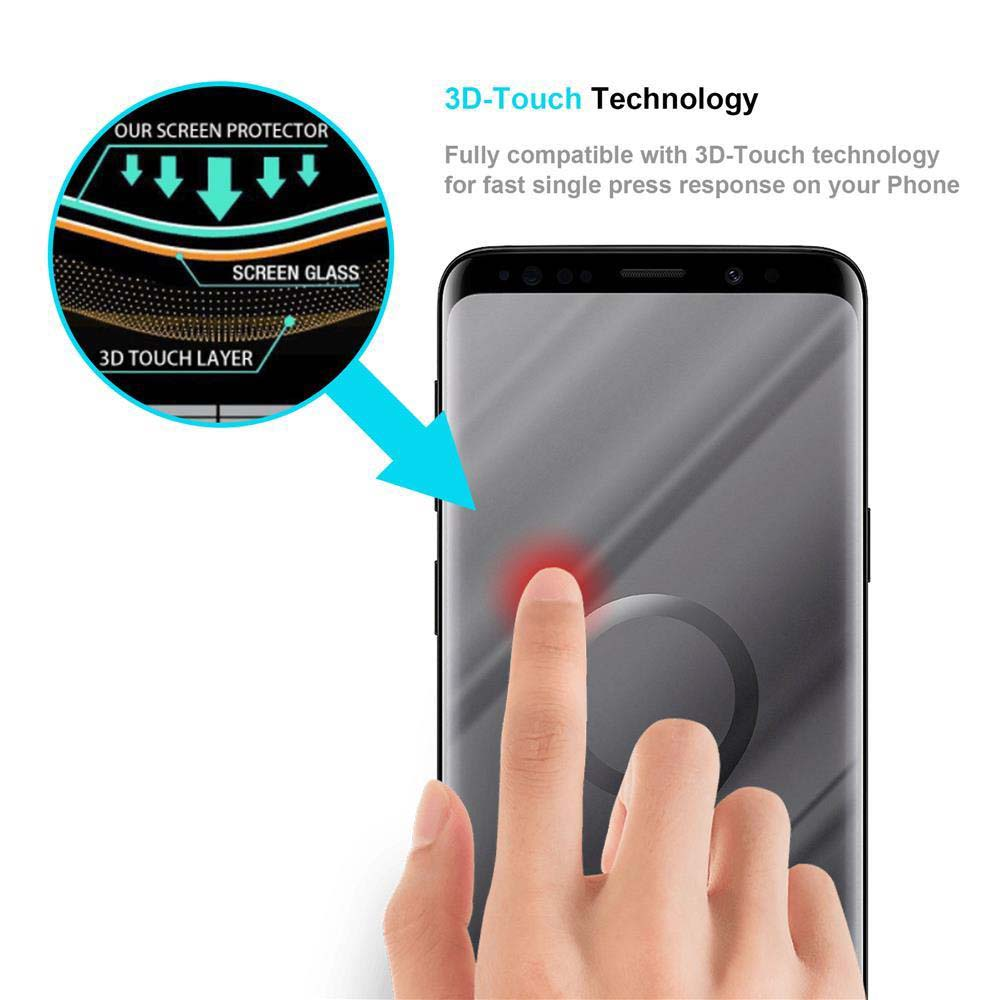 Una mano tocca lo schermo di un telefono, mostrando una protezione schermo 3D-Touch con frecce.