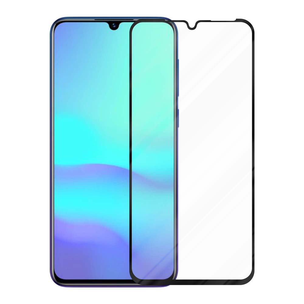 Schermo dello smartphone con protezione applicata. Schema di colori blu e bianco.