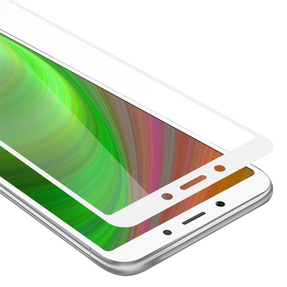 Un telefono con protezione schermo. La protezione dello schermo è bianca con uno sfondo verde e giallo.