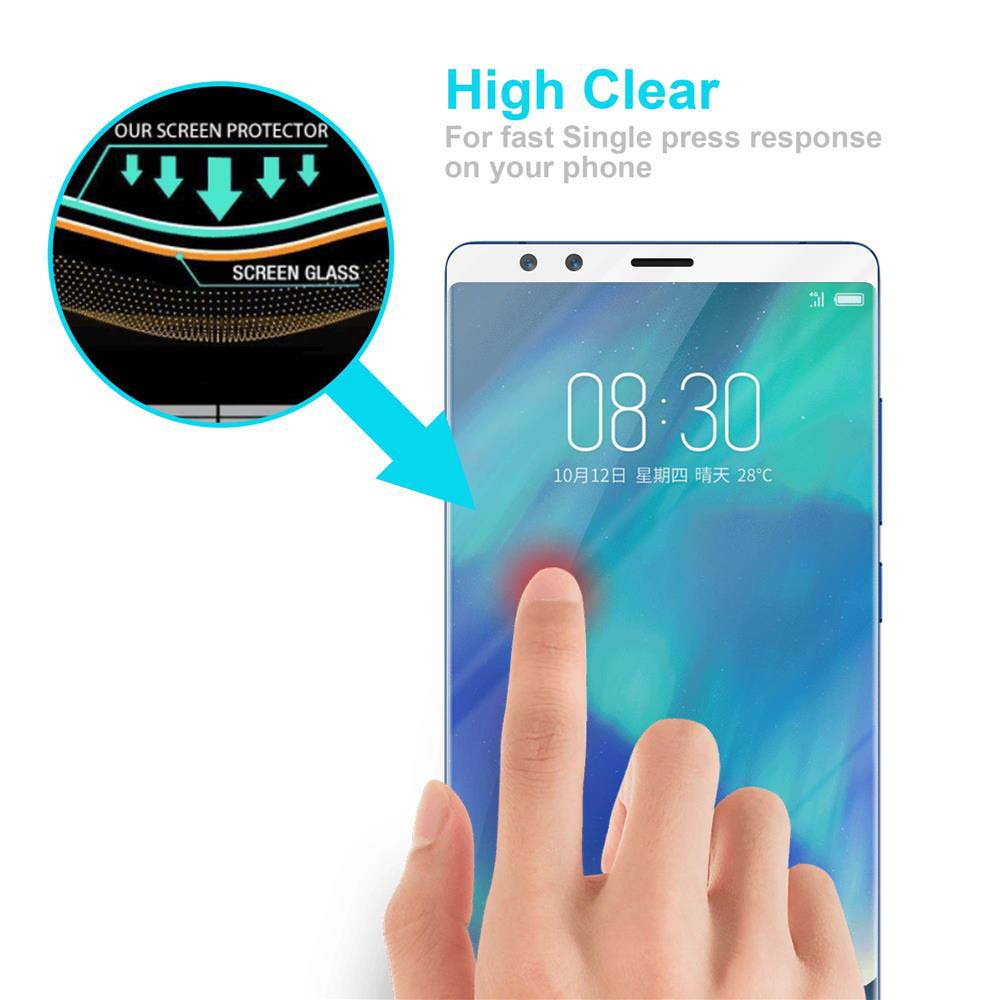 Una mano che tocca lo schermo di un telefono. Testo: High Clear. Mostra l'ora e la data. Testo: Per una risposta rapida a una singola pressione sul telefono.