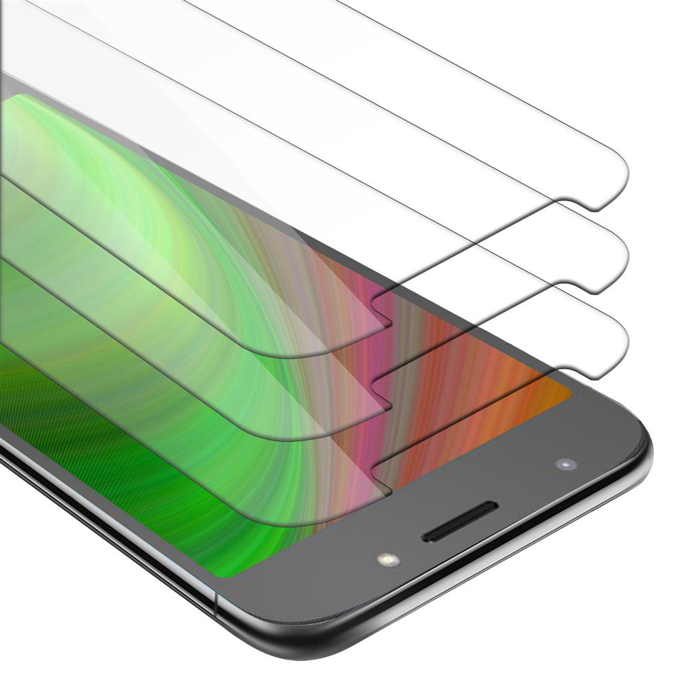 Un telefono con tre protezioni schermo sopra. Le protezioni sono trasparenti.