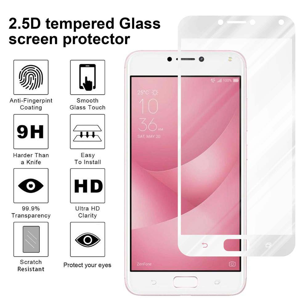 Telefono con protezione schermo, varie icone. Testo: Protezione schermo in vetro temperato 2.5D.